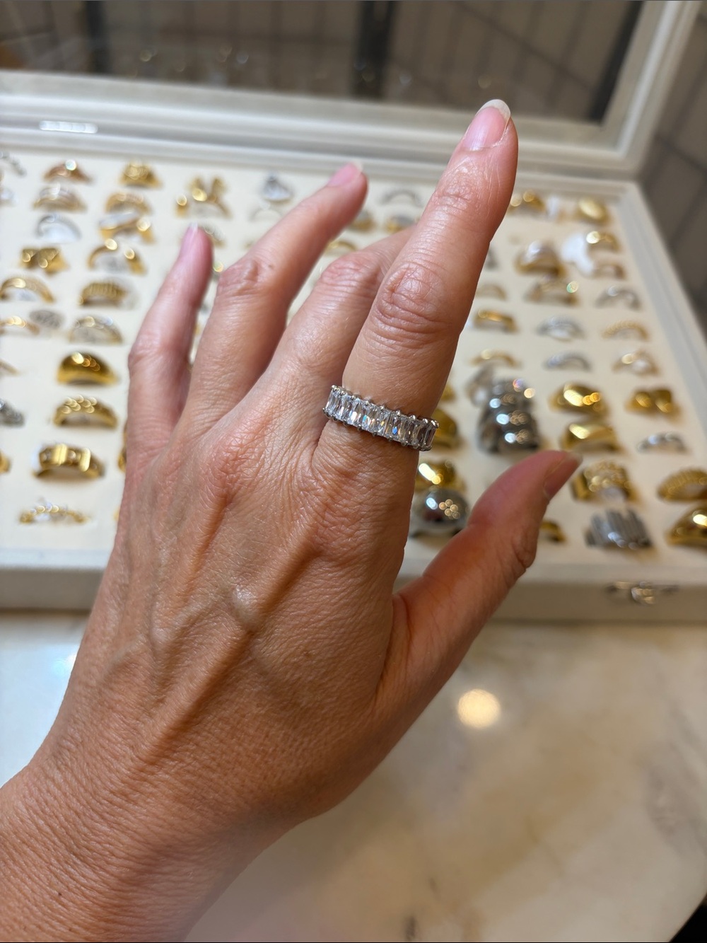 Silver Cubic Zirconia - White baguette ring Stainless steel.